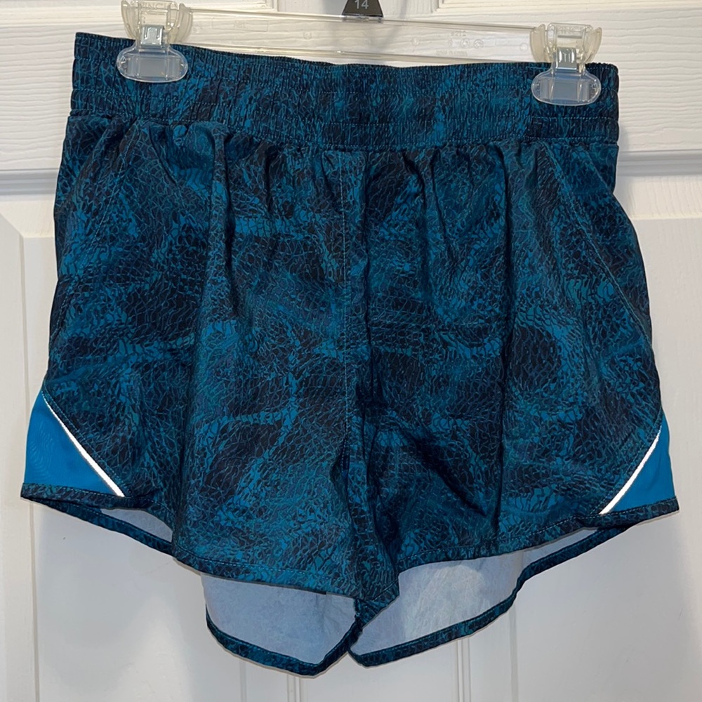 Teal snakeskin print shorts